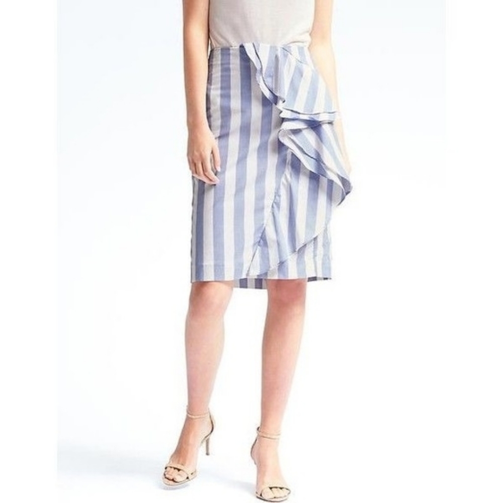 BR Ruffle Stripe Pencil Skirt in Blue Stripe